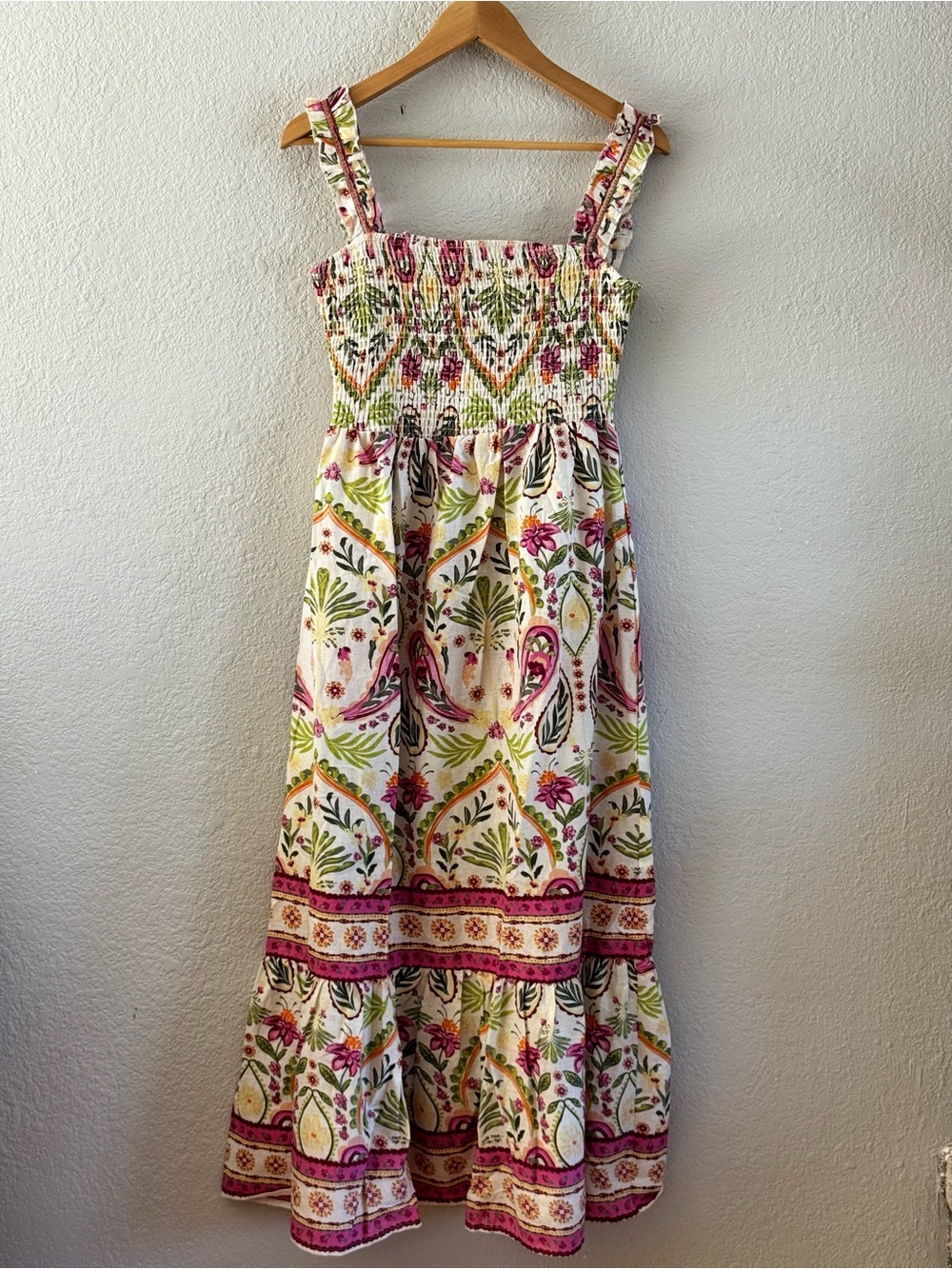 NWT Lapogee Dress M Floral Smocked Dress Linen and Cotton